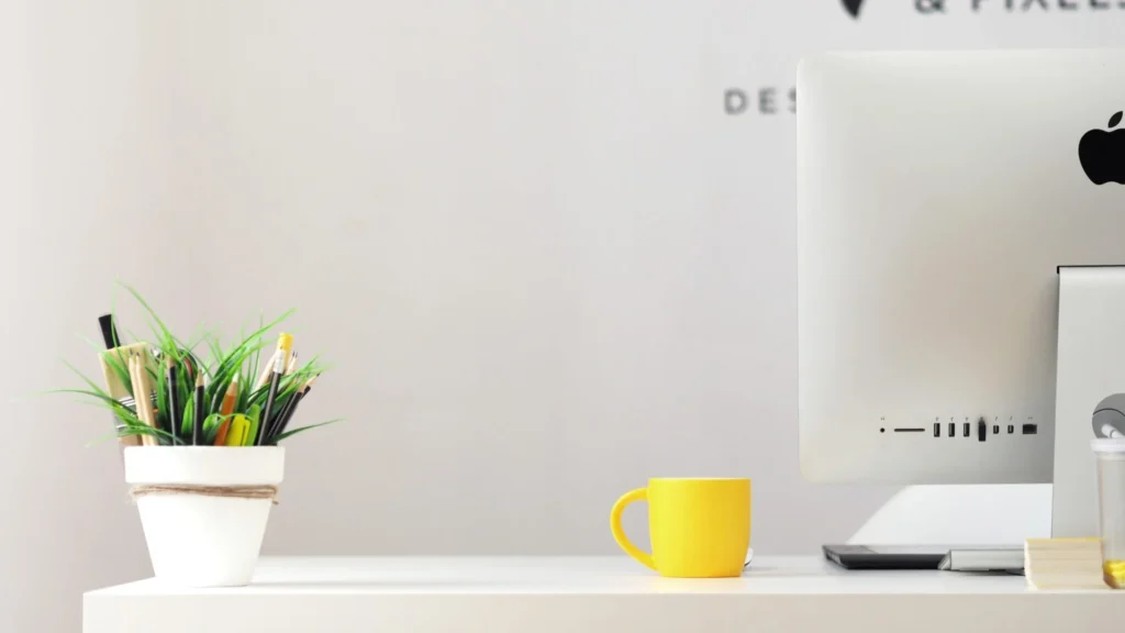 Bright Yellow Mug on Work Desk