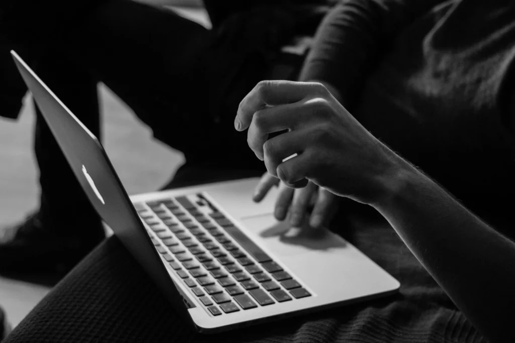 Working on Laptop in Monochrome