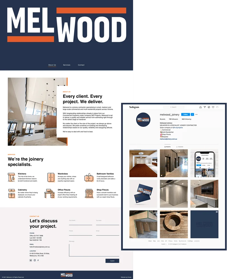Melwood website and instagram feed preview