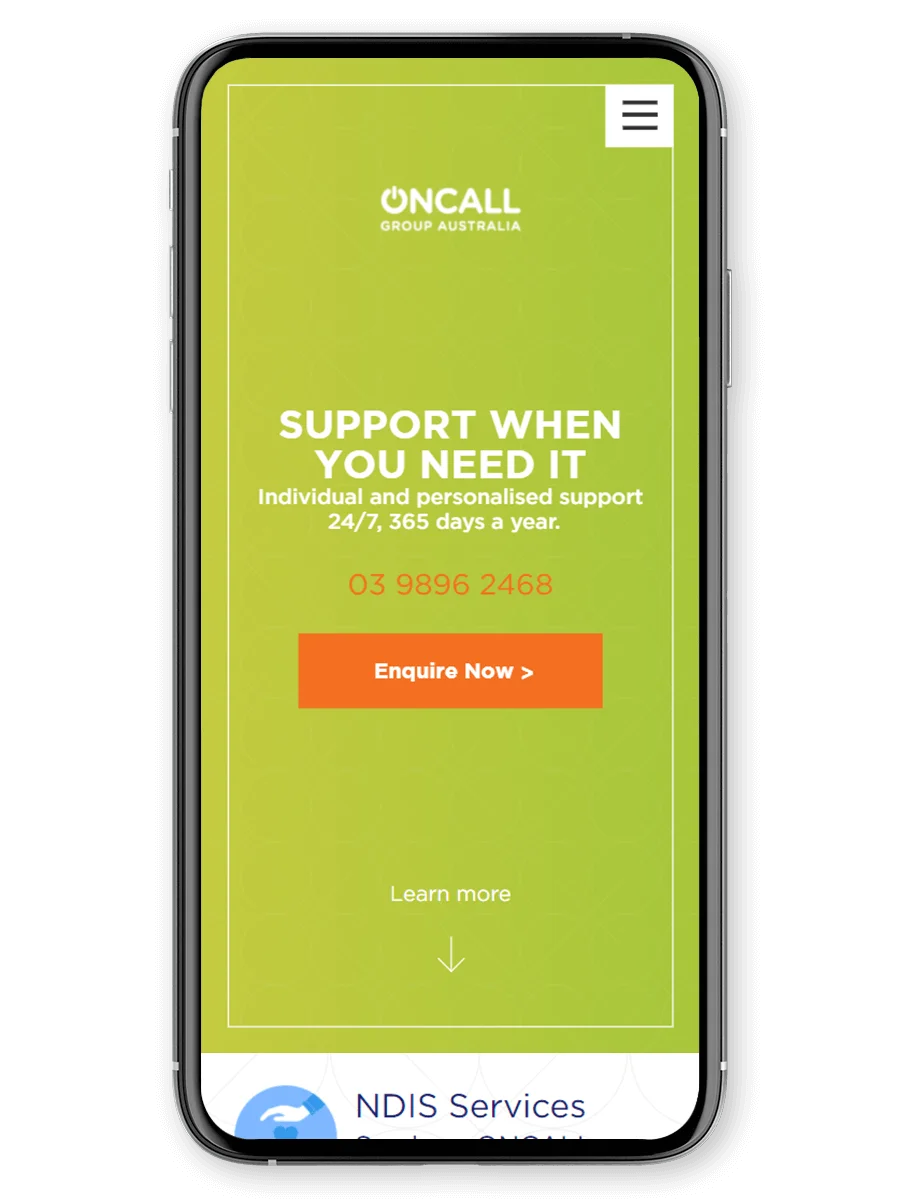 Oncall Group USA Homepage on Mobile Phone Display
