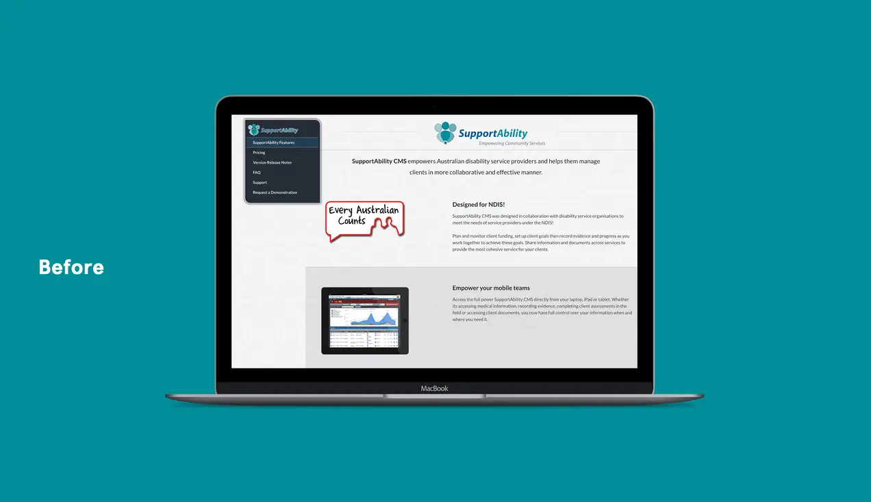 SupportAbility Website Before Redesign Comparison