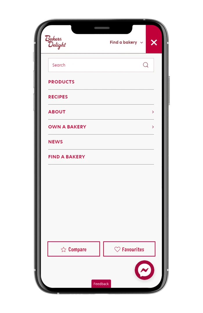 Bakers Delight Search Menu Mobile Mockup