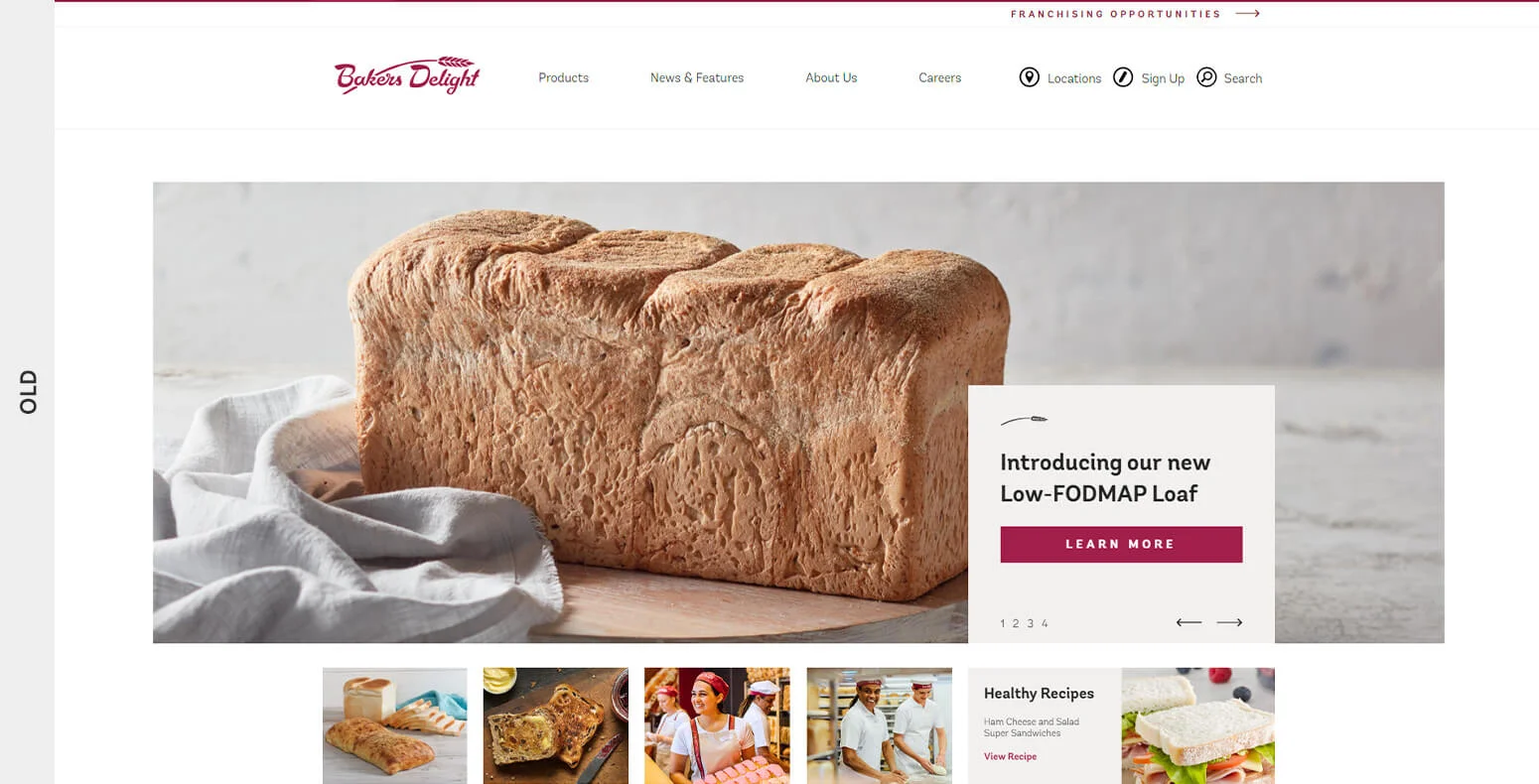 Old Bakers Delight Website Before Comparison