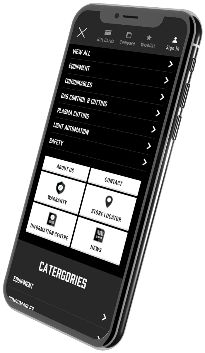 Cigweld Mobile Website Menu Design Mockup