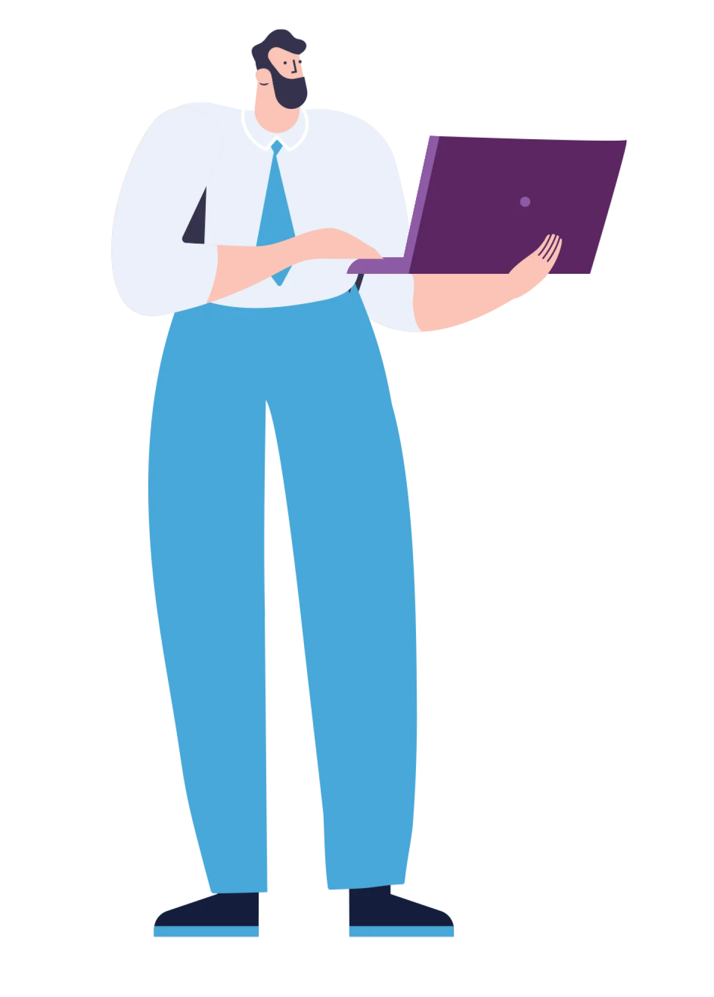 Male Employe Working With Purple Laptop