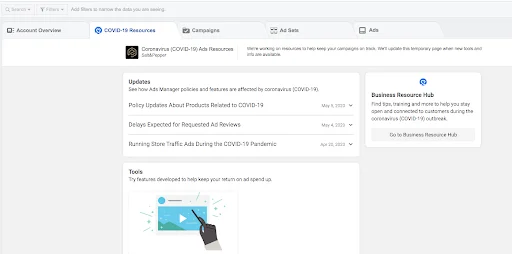 Covid-19 Facebook Advertising Promotions Tab