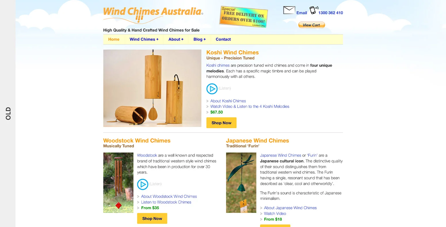 Wind Chimes Website Before Transformation