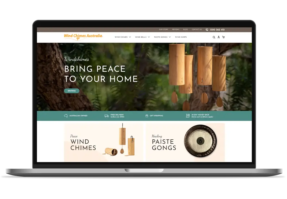 Wind Chimes USA Website on Desktop View