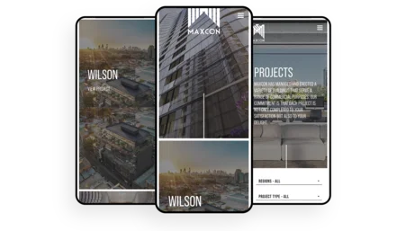 Maxcon website design mockup on mobile device