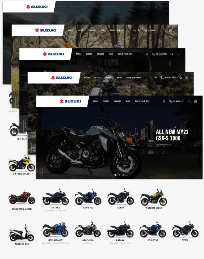 Suzuki Motorcycle USA Motorcycle Selection Page Mockup