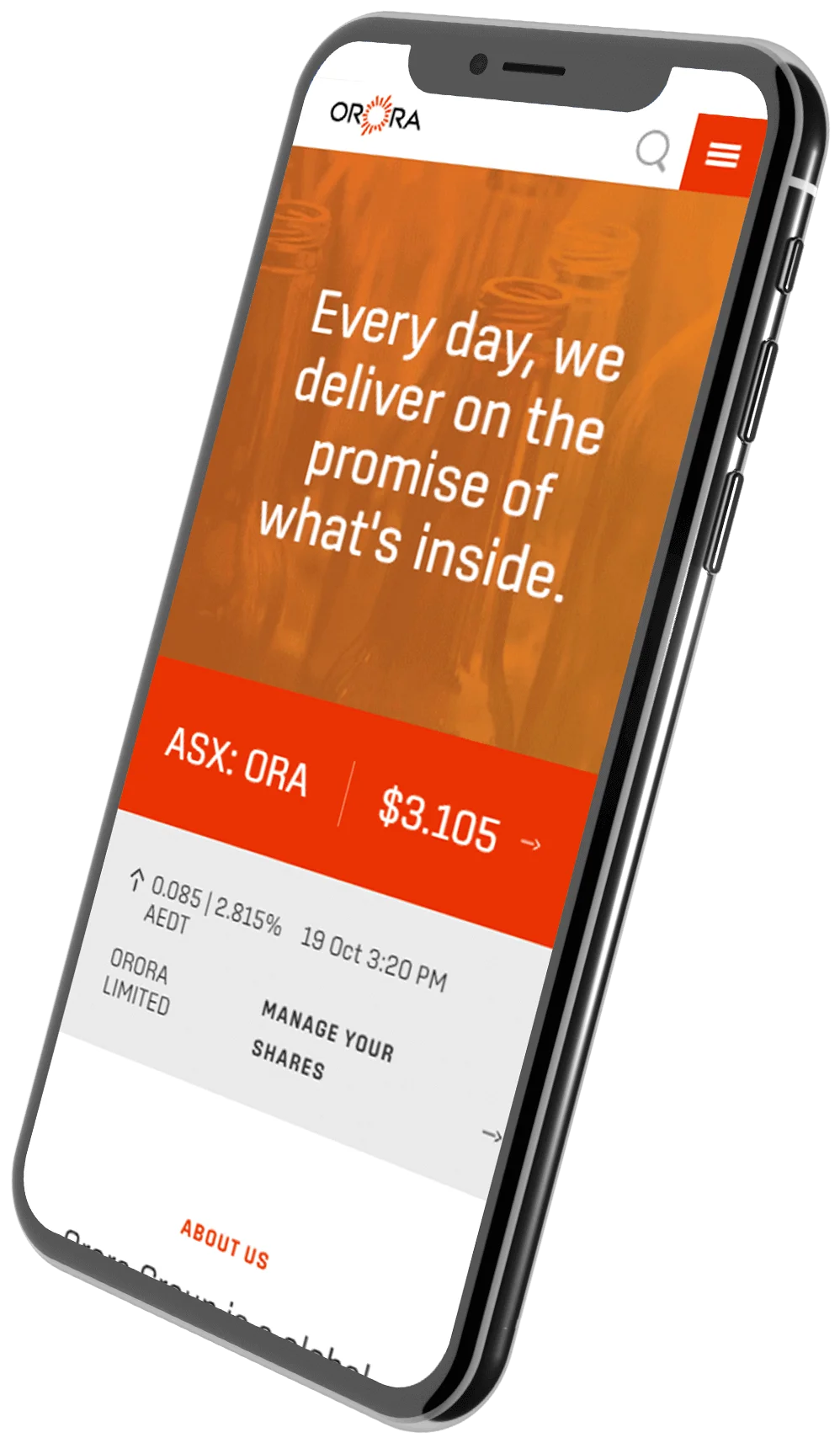 Orora Website Mockup on Mobile Device