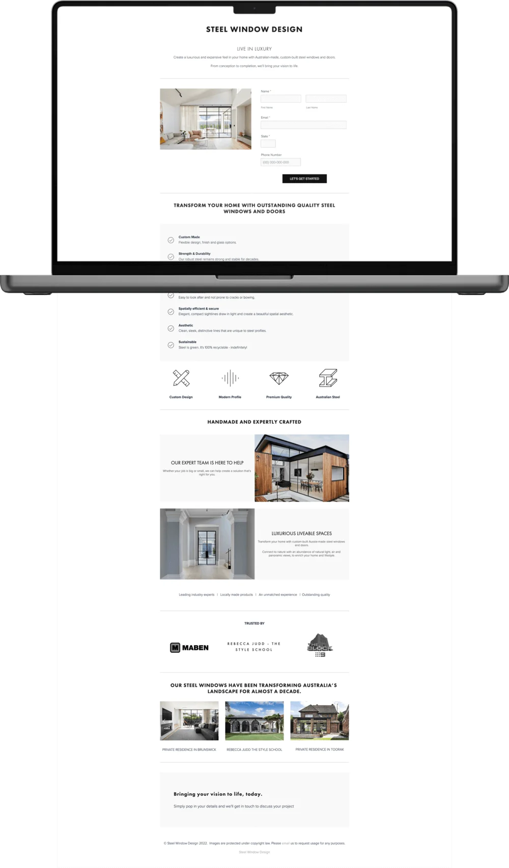 Steel Window Design website design mockup
