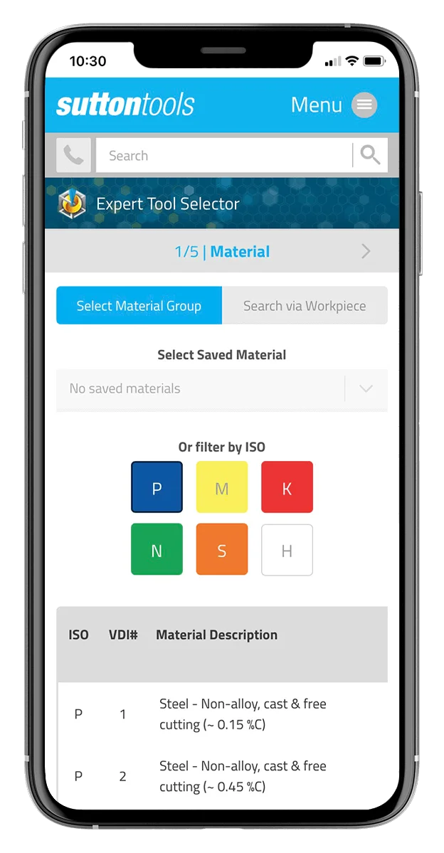 Sutton Tools Product Variations Page on Phone