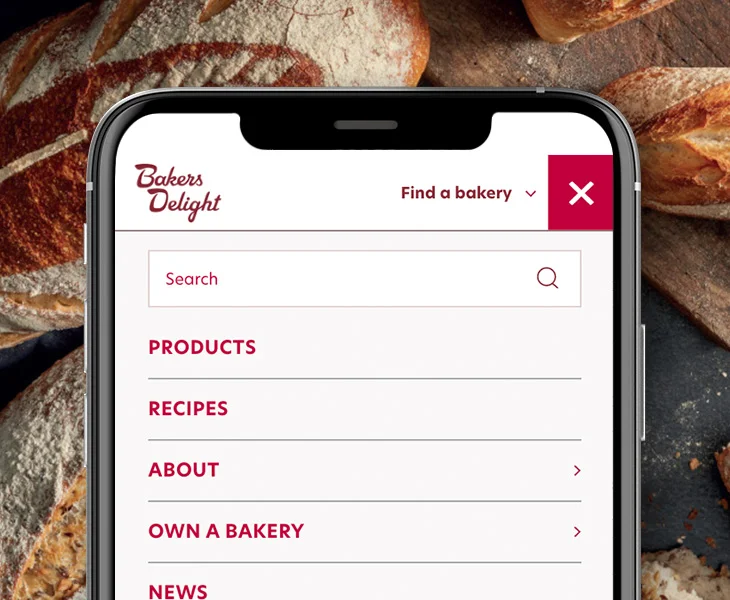 Bakers Delight Search Bar & Menu