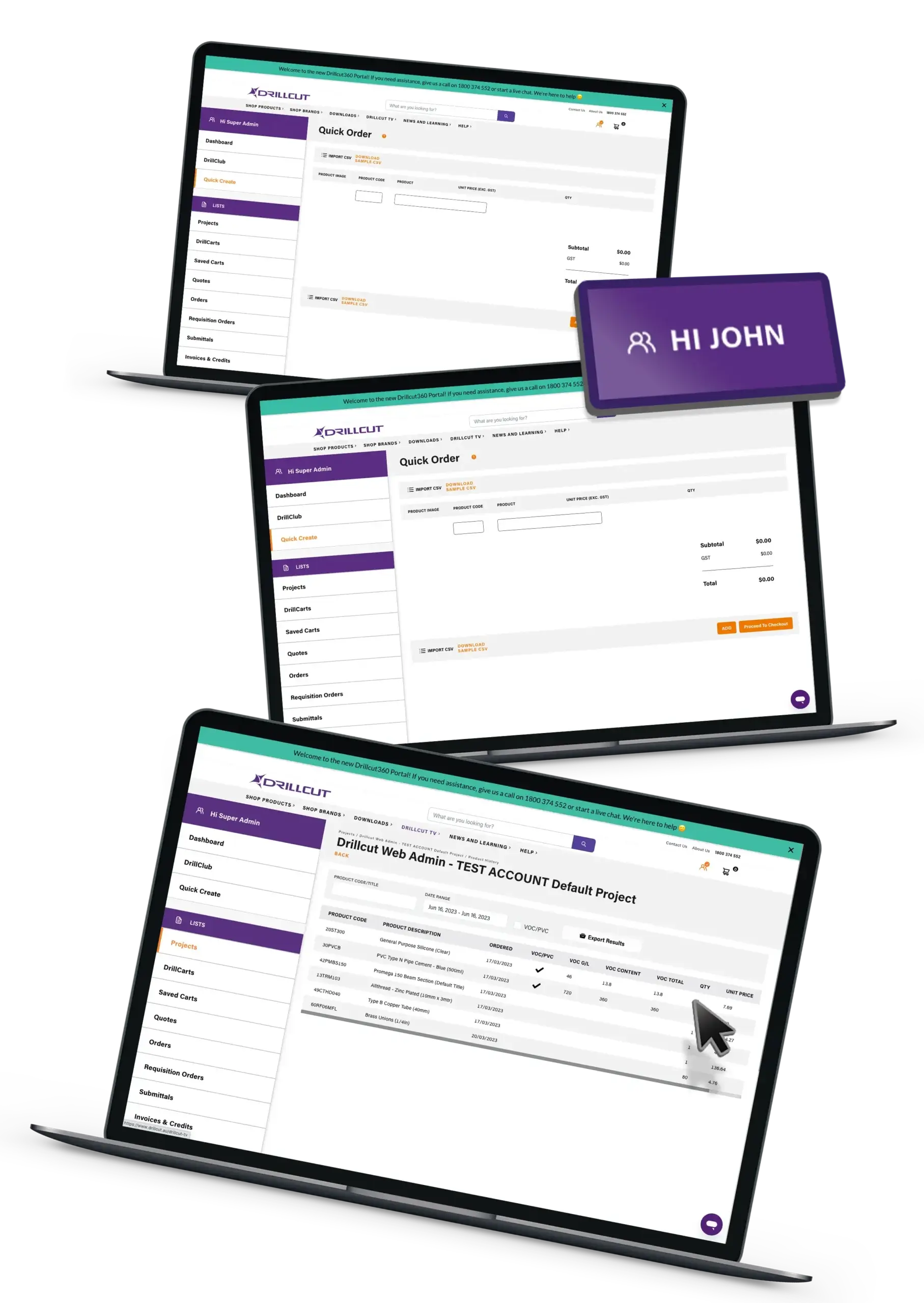 E-commerce functionality of the Drillcut website