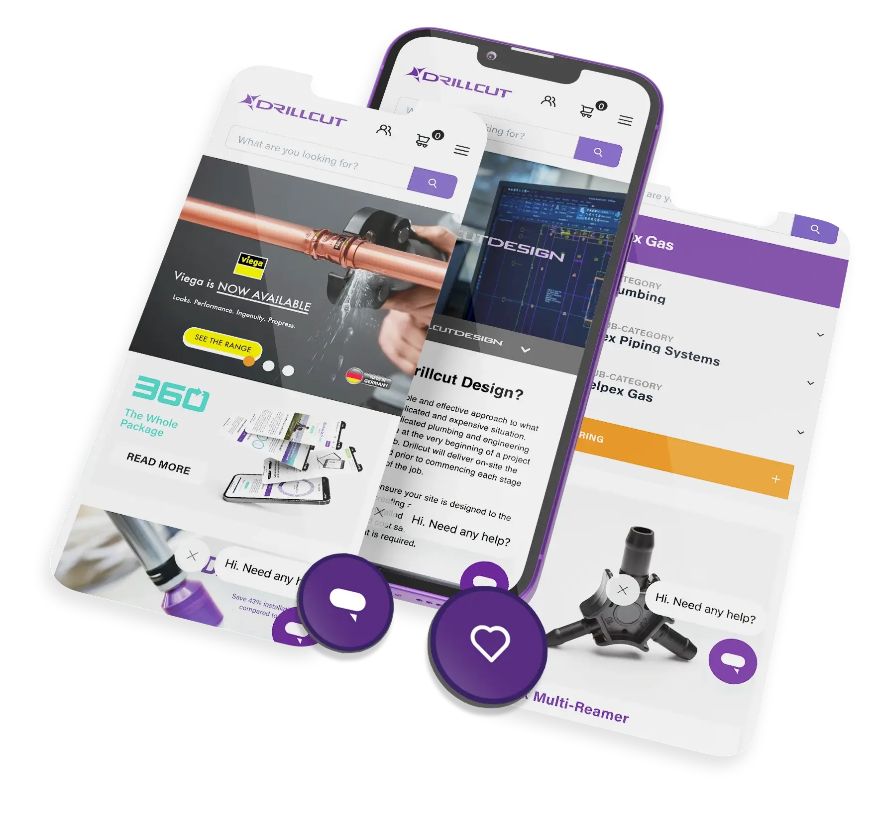 Mobile mockup for the Drillcut homepage & menu