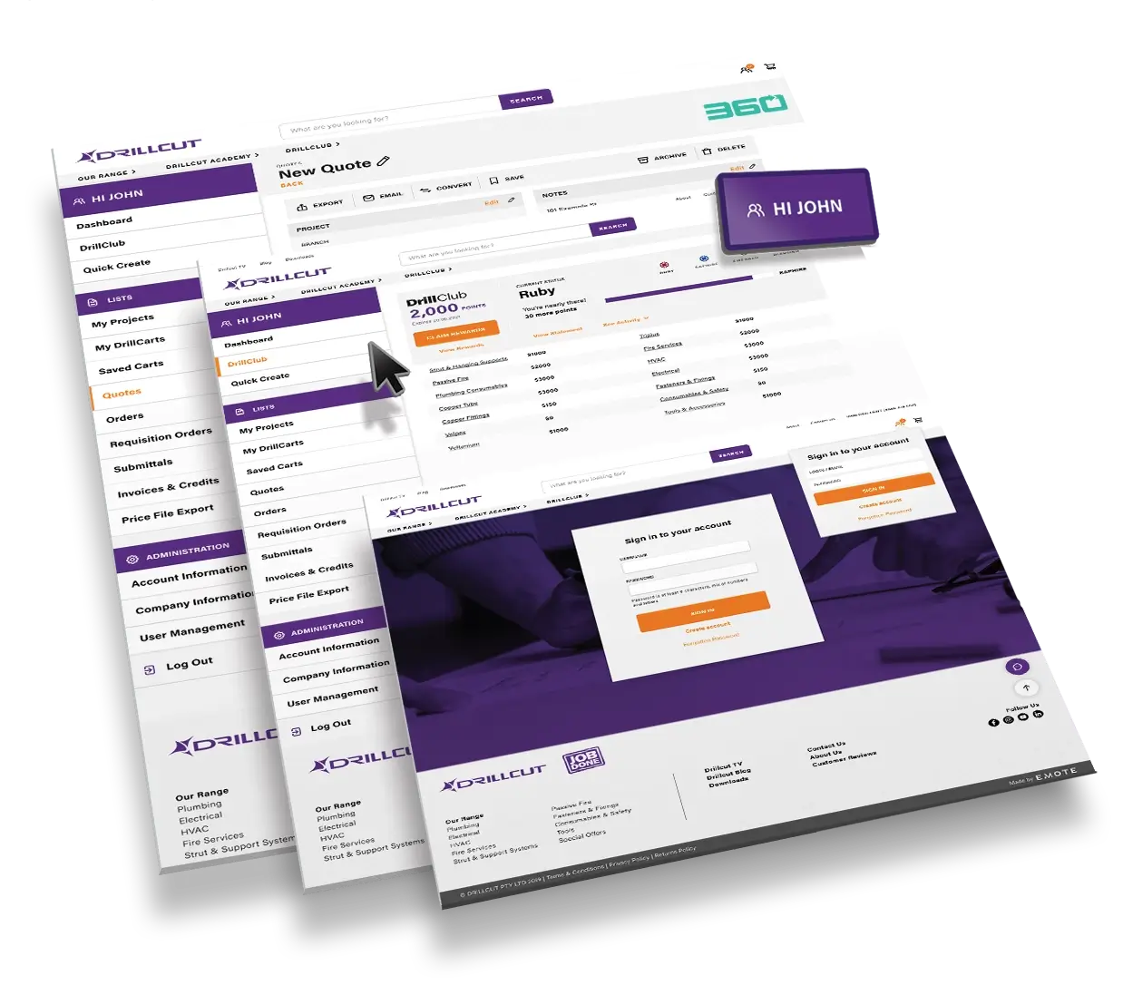 Interactive desktop mockup for the Drillcut website