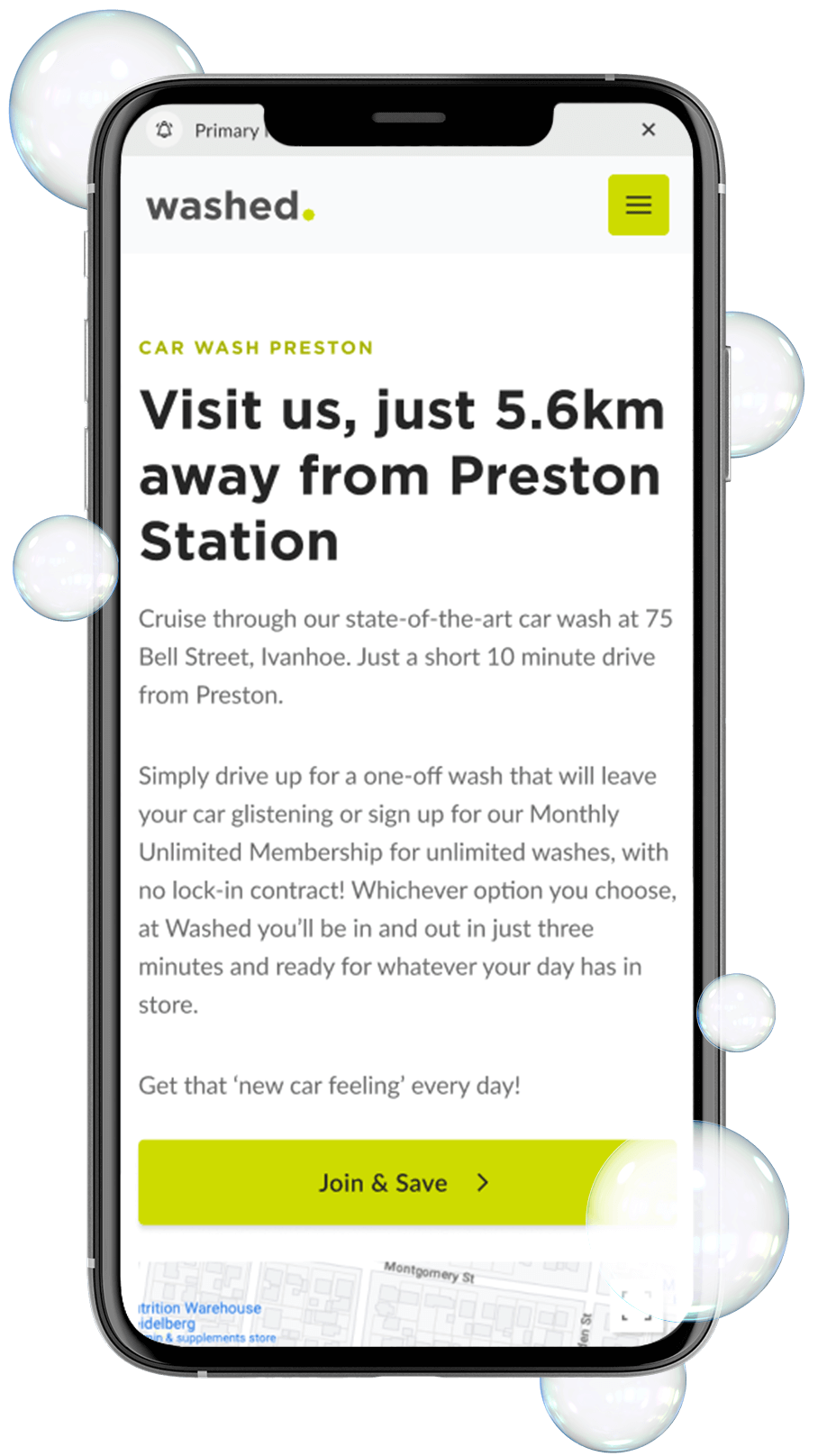Washed Car Website Highlights on iPhone