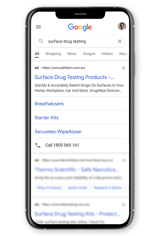 Pathtech Search Advertising on Phone Display