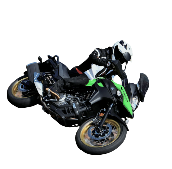 Green Bike taking a Sharp Turn